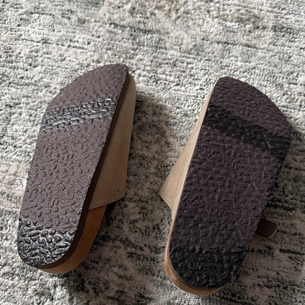 Time and Tru Taupe Suede-Look Slip-On Clogs with Buckle - Picture 2 of 3